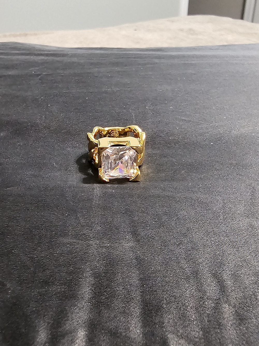 Gold Tone Women's Ring with Clear Cushion Cut Stone